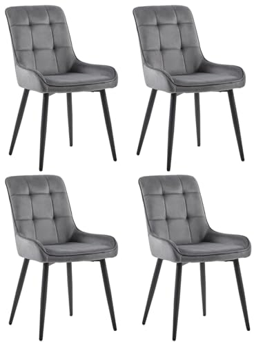 CLIPOP Esszimmerstühle Set Küchenstuhl Polsterstuhl Wohnzimmerstuhl Sessel mit Rückenlehne, Sitzfläche aus Stoffbezug, Metallbeine (4er Set, Samt Dunkelgrau)
