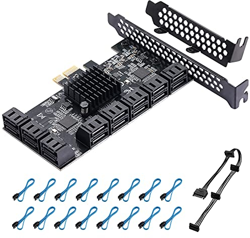 YBBOTT PCIE SATA Karte 16 Ports, 6 Gbit/s Controller-Erweiterungskarte, Boot als Systemfestplatte,für alle Steckplätze geeignet sind(JMB575+ASM1064)