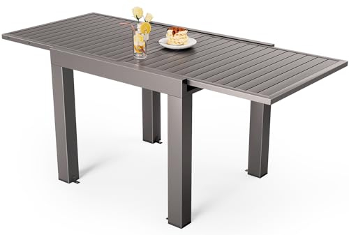 Devoko Esstisch Ausziehbar,80/160 x 75cm Gartentisch Ausziehbar, Aluminium Balkon Ausziehtisc, Gartentisch Wetterfest,ausziehbar auf 160cm, Outdoor Esstisch, Braun