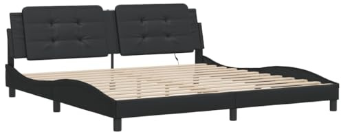 vidaXL Bettgestell, Bett mit LED ohne Matratze Zadar, Bettrahmen mit Lattenrost Wellenform, Doppelbett für Schlafzimmer, Schwarz 200x200cm