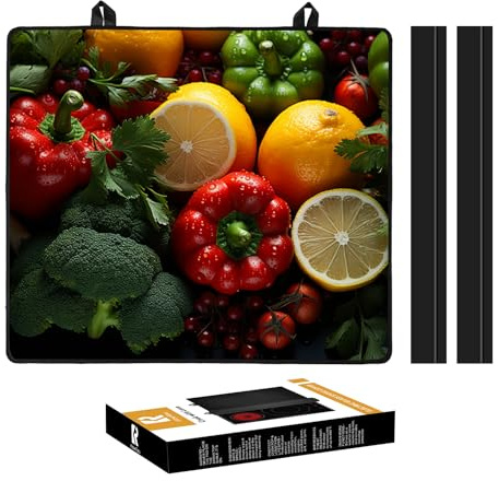 KitchenRaku Induction Hob Protector Mat, Fruit & Vegetable Pattern, 61x53cm | Non-Slip, Heat Resistant, Fits Electric Ceramic & Induction Hob, Protect Stove from Scratches, Easy Clean, Adds Counter Space