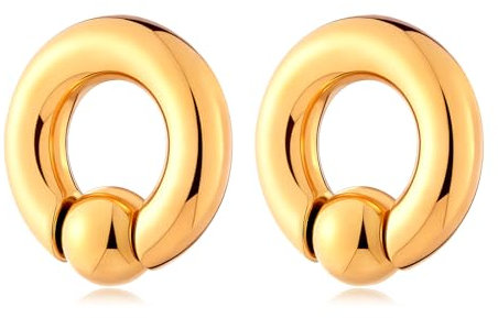 Longbeauty 1 Paar Ohr Gewichte Ohrhänger Flesh Tunnel Plug Creolen Albert Hoop Hufeisen Klemmkugelring Kugel Barbell Ohrpiercing, Stil A, Gold, 0G (8mm)