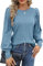 Hotouch Suéter de Punto Mujer Cuello Redondo Manga Puff Sweater Delgado Elegante Unicolor Tops Ligero Suave-Suéter de Manga Larga Casual Camisa Azul S