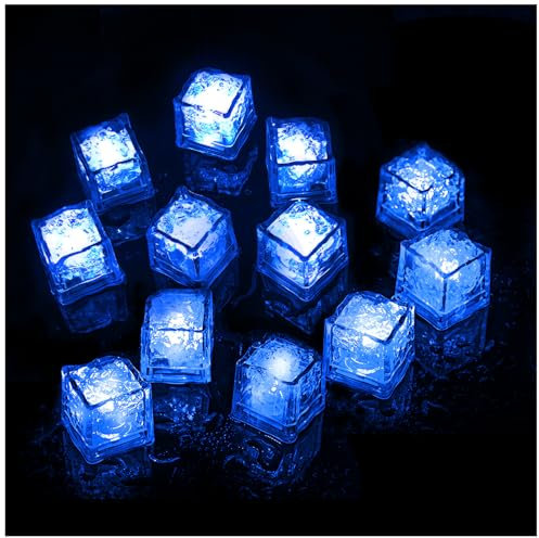 12 Stück Leuchtende LED Eiswürfel für Getränke, blaue Farbe Licht Blinkende LED Eiswürfel, wasserdicht wiederverwendbar leuchtende Eiswürfel Lichter für Zuhause Bar Party Hochzeit Dekoration