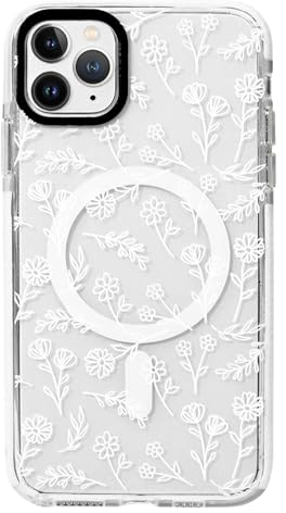 NITITOP Compatible with iPhone 11 Pro Max Magnetic Case [Compatible with Magsafe] Cute Clear for Women Girls Flower Floral Ultra Slim with Bumper Soft TPU Anti-Yellow Phone Cover - White