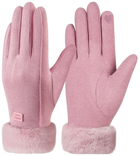 Omtofo Guanti Donna Invernali Termici, Guanti Touch Screen Invernali Donna Termici, Buon Effetto Antivento, Adatto per il Clima Freddo, Misura Universale(Rosa)