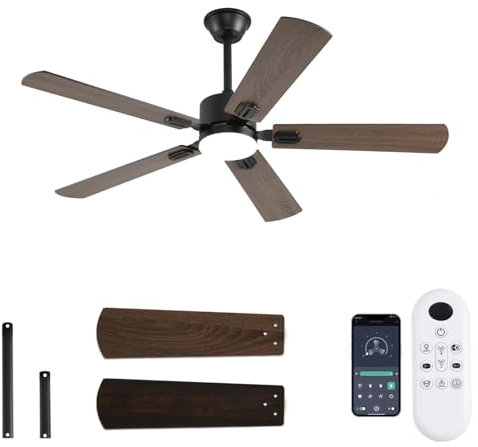 FUMLTP - Modern Ceiling Fan 52 Inch with App of Lights, Remote Control, Reversible with Low Profile, 6 Speed Levels, Adjustable, for Indoor/Outdoor, Bedroom, Living Room