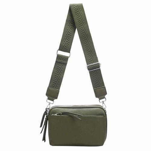 Damen Tasche Cross Over Body Bag Brusttasche Umhängetasche Schultertasche Brieftasche Smartphone Geldtasche Abend Handy Clutch Olivgrün 3xFach