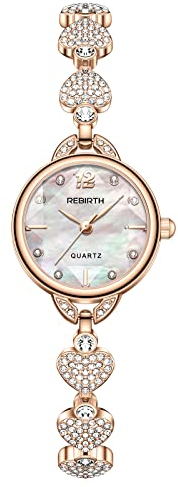 OIDEA Damen Uhren Armbanduhr mit Strass: Rosegold Uhr Analog Quarz Edelstahl mit Rund Zifferblatt Elegant Herz Strasssteine Geschenk für Frauen Freundin Schwester
