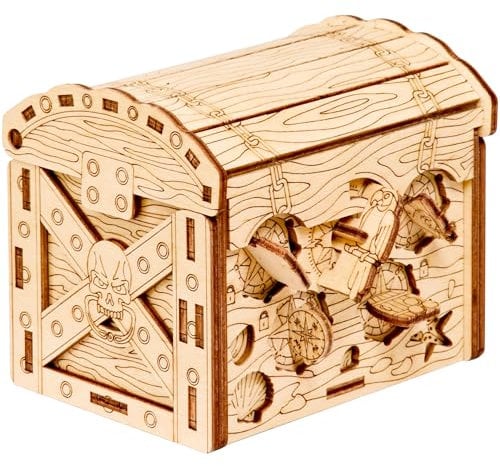 ESC WELT Pirate's Treasure Chest Puzzle Box - Boîte Cadeau créative - Jeu de boîte en Bois en 3D - Jeu d'énigmes de boîte Cadeau - Boîte Cadeau pour Adolescents et Adultes - Casse-tête en Bois en 3D