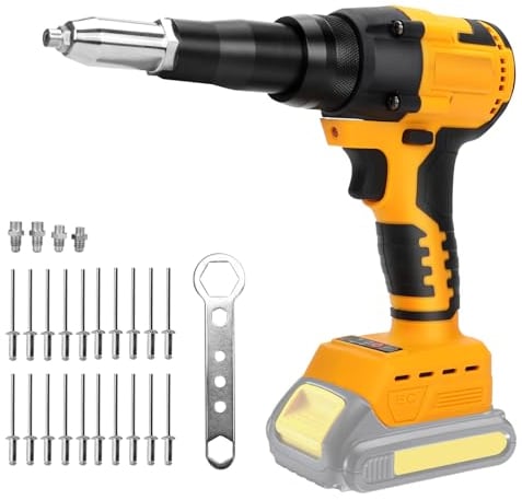 Rivettatrice a batteria compatibile con Dewalt 20V batteria, Pistola rivettatrice elettrica senza spazzole con luce LED, 20 rivetti, 3 adattatori e chiave, Pinza rivettatrice (senza batteria)