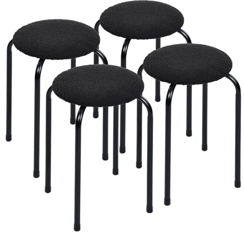 ZZINOKE Stapelhocker 4er-Set, Hocker Rund Schwarz, Hocker Stapelbar, Baumwolle, Esszimmerhocker, Schulhocker für Klassenzimmer, Zuhause, Büro, Outdoor, Garten, Sitzhöhe 45 cm (schwarz)
