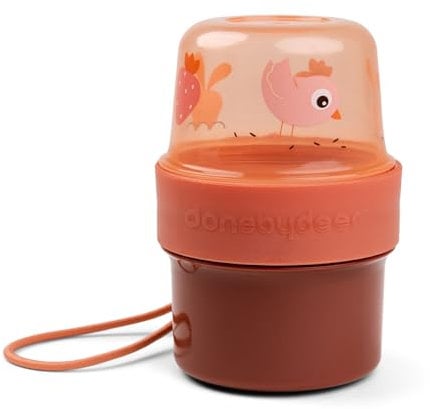 Done by Deer To go 2-way Snack-Behälter S Birdee Papaya - zweiteiligen Snack-Behälter - Ø8 x H 11,5 cm - 100% PP, Dichtungsring: 100% Silikon beide in Lebensmittelqualität