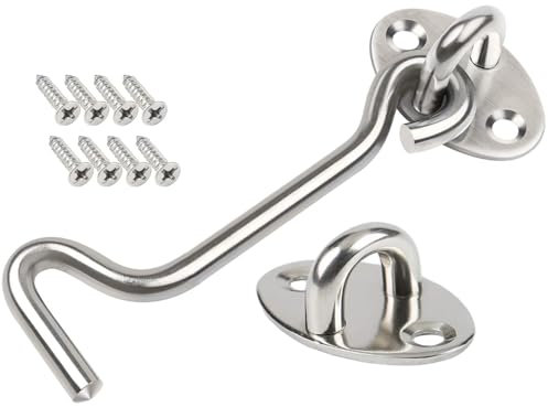 ZiYuya Chiusura a gancio e occhiello in acciaio inox, gancio e chiavistello a occhiello, gancio porta, gancio per cancello della cabina, gancio blocca finestra chiusura per cancelli 4 inch