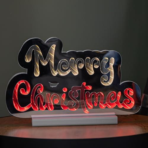 32cm Light up Merry Christmas Infinity Light with Red & White LEDs on Base