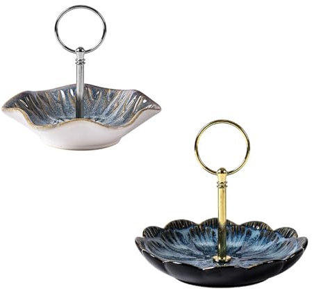 FDDU 2 Pièces Porte-Bague En Céramique, Assiette à Bijoux En Céramique, Petit Plateau à Clés, Styles Plat De Bijoux De Fleur,Pour Bagues Bijoux, Collier, De Bonbons Assiette Apéritive Comptoir Fruit