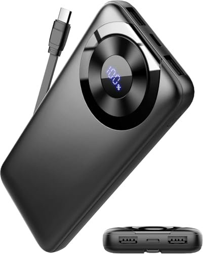Power Bank 10000mAh, Powerbank 3A Ricarica Rapida USB C Ingressi e Uscite, Potente e Sottile Caricatore Portatile con Cavi Integrati, Caricabatterie Portatile per iPhone Samsung Cellulare Tablet ecc