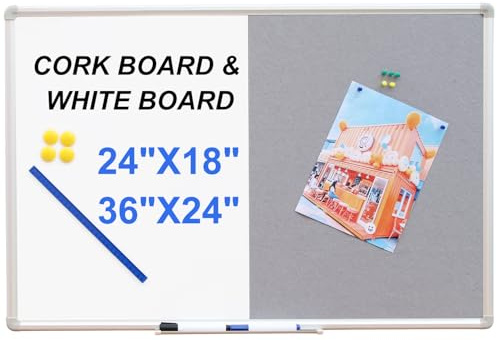 DEVELOP Grey Felt Bulletin & Magnetic Dry Erase Combo Board, 36 x 24 Inch Hanging Whiteboard/Grey Felt Bulletin Combination Board with Marker Tray, Pins, Eraser, Markers & Magnets