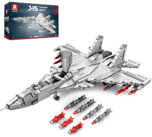 Reobrix J-15 Kampfjet Gebäude Set Militärflugzeug Jet mit beweglichen Flügeln, Einsitzer Kampfflugzeug 33028, Flugzeug zeigt Modell Kits, Geschenk für Erwachsene Teens Jungen 14+, 1066 Teile
