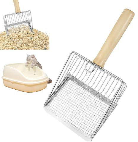 FHISKUNYU, Pelle litière Chat, Pelle à litière Chat, Pelle en métal avec Manche Long, Pelle Profonde et Grande, Adaptée aux litières agglomérantes, Distance Entre Les Trous de 7 mm