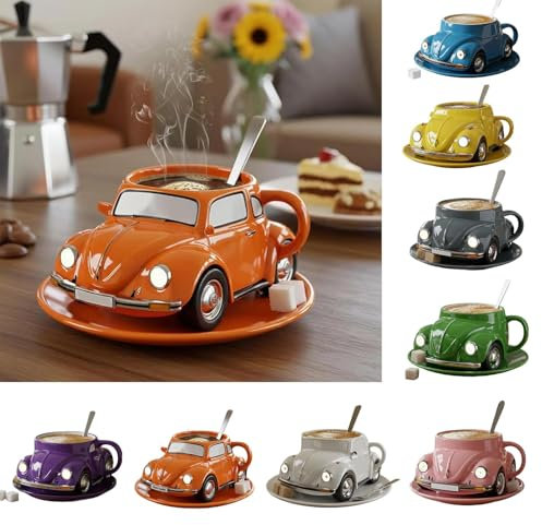 Kaffeetasse in Käferform, Handgefertigte Kaffeetassen aus in Käferform, Coffee Mug in Autoform für Autofans, Dekoration für Zuhause und Büro, Kreatives Geschenk (orange Farbe)