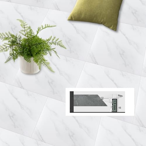 LOLYSIC 20 Stück PVC Bodenbelag Selbstklebende 30 x 30CM Klebe Vinylboden, Selbstklebende Badezimmer Vinyl-Bodenbeläge für Küche Wohnzimmer Schlafzimmer Wasserdicht Klebefliesen (Weiß 1,2MM)