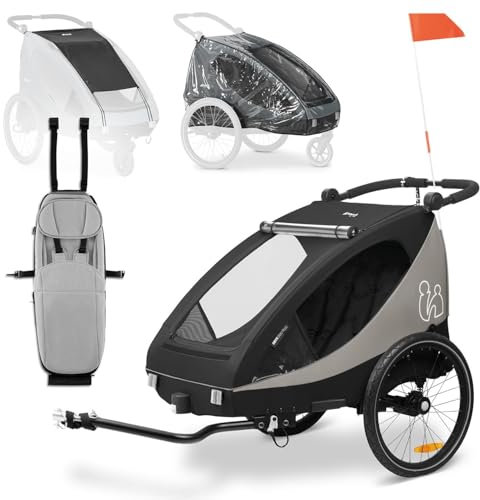 hauck Dryk Duo Plus Set – Fahrradanhänger inkl. Baby Lounger, Sonnensegel & Regenschutz – für 2 Kinder, faltbar, gefedert & mit Kinderwagen-Funktion - Black