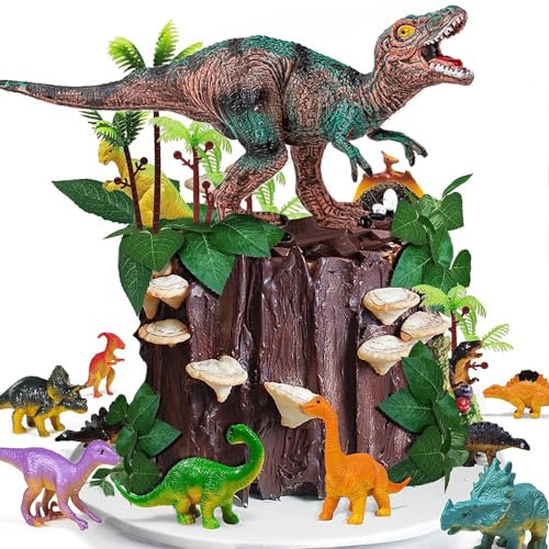 26 PCS Dinosaur Cake Toppers With Eggs Leaves Trees Cake Decorations For Birthday Party,Themed, Wild Animals,Kids Party Cake Decorations