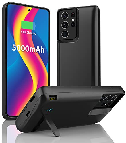 Battery Case for Galaxy S21 Ultra, Rechargeable Extended Backup Batteri Charging Cases for Samsung Galaxy S21 Ultra Portable Power Bank Protective Cover – Black