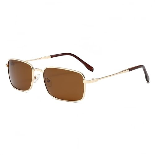 WDZAYXC Polarisierte Retro Klassische Rechteckige Sonnenbrille für Herren und Damen,Schlanke Metallrahmen Vintage Rechteck Brille