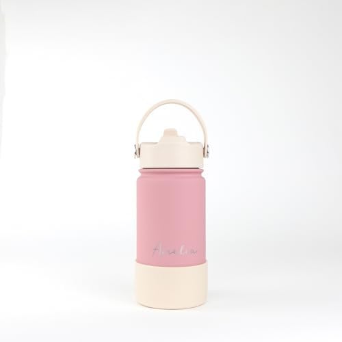 cribstar Personalised Insulated Straw Water Bottle | Stainless Steel | Laser Engraved | 12 Hours Hot & 24 Hours Cold | Vaccum Flask | Straw Lid | BPA Free (Dusty Rose - 14oz/400ml)