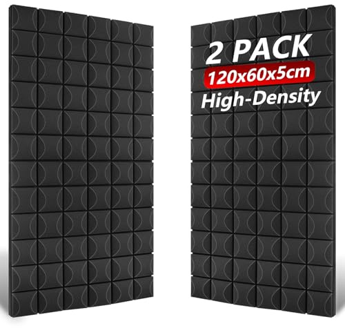 TOUO Lot de 2 panneaux acoustiques en mousse - 120 x 60 x 5 cm - Panneaux insonorisants en mousse haute densité et ignifuges pour studio, bureau, home cinéma, contrôle du bruit et de l'écho
