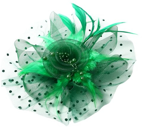 JewelryWe Fascinator Hüte Damen mit Feder, Mesh Blumen Polka Dots Punkte Kopfbedeckung Pillbox Derby Hut mit Schleier Stirnband und Clip - Vintage Kopfschmuck für Tee Party Hochzeit