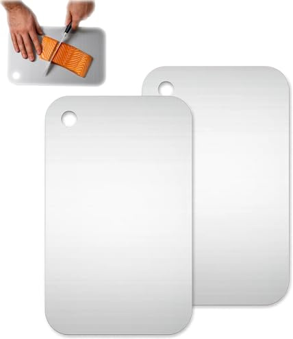 2 Stück Stainless Steel Cutting Board, 25x15 cm Schneidbrett Aus Edelstahl 304 Beidseitig, Cutting Board Doppelseitiges Lebensmittel Grade Schneidebrett, Schneidebrett Metall für Fleisch, Brot, Gemüse