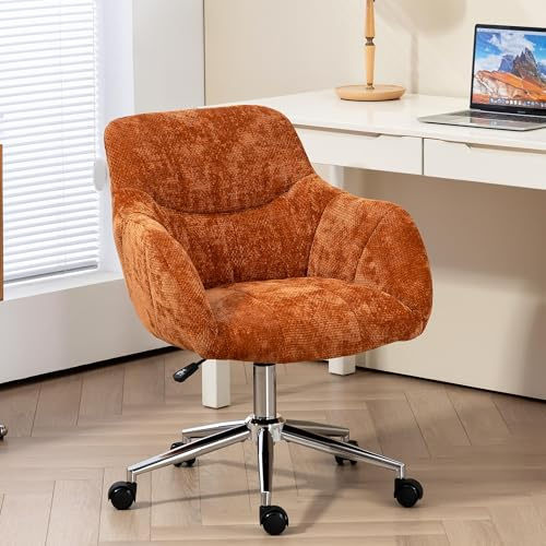 BRTHORY Bürostuhl Homeoffice Stuhl, Drehstuhl Schreibtischstuhl höhenverstellbar, bis 150 kg Belastbar, atmungsaktiver Chenille-Stoff, für Arbeitszimmer, Schlafzimmer, Schminkstuhl, Orange