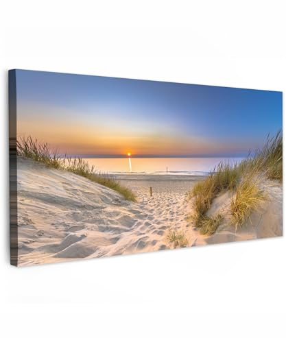 MuchoWow© Leinwand Bilder XXL Wanddeko Groß Wohnzimmer Aesthetic Room Decor | 100x50 cm - Deko Zimmer Wandbilder Modern Panorama Großes Wandbild Düne - Sonnenuntergang - Horizont - Strand - Gras