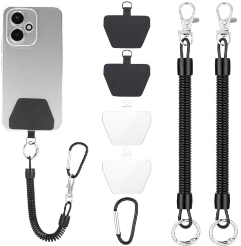 TIESOME 2 Stück Telefonleine Diebstahlschutz, Handy Sicherung Wandern | Handyband mit flexiblem Spiralkabel Universale Lanyard Schlüsselband mit Karabiner Anti-drop Passend für Die Meisten Handys