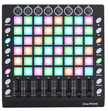 Asixxsix MIDI Controller Drum Pad, Tragbare Trommelmaschine mit 48 RGB-Hintergrundbeleuchtung Geschwindigkeit empfindliche Pads, 8 Zuordnungsknöpfe, 8 Schieberegler und 16