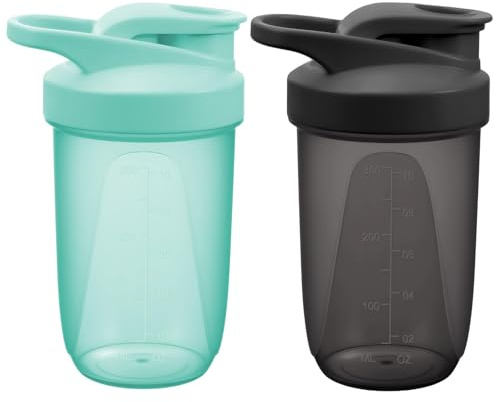 Alaoo Protein Shaker Bottle, 2PCS Shaker Protein Shakes with Metal Stirring Ball, Sports Gym Supplement Protein Shake Bottle for Mixing Protein Shakes and Supplements, 400ml, Green and Black