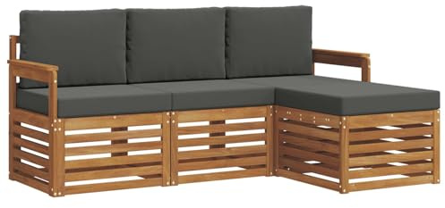 vidaXL Sofagarnituren 4 pcs Natur und Anthrazit Massivholz Akazie, Moderner Garten-Sofa, robuster Sectional für den Außenbereich, stylishe Lounge, Terrasse für Komfort