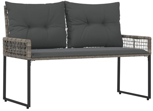 vidaXL Bank Outdoor Grau 118 x 55 x 82 cm PE-Rattan und Stoff, Stylische, langlebige Gartenmöbel, wetterfeste Gartenbank, Bequeme Terrassensitzgelegenheiten, rustikaler Dekor für den Garten