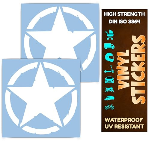 DIN 3864 Vinyl Sticker Sterne Militär Off Road Windrose Wohnmobil Folie Motorrad Aufkleber US Army Scooter Helm Auto US Army Tank Geländewagen Fahrzeuge Motorradkoffer (Weiss, 10cm-Set-2)
