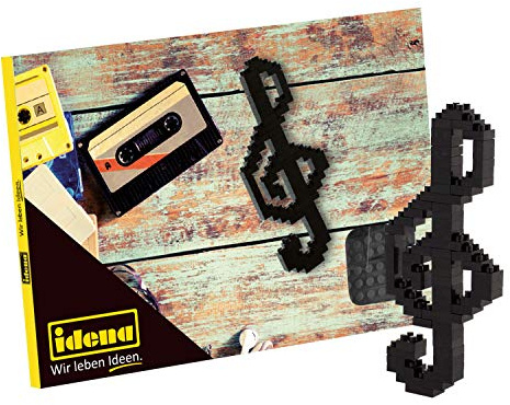 Idena 40143 - Postkarte Notenschlüssel mit einem 3D Modellbauset mit 70 Original Brixies Minibausteinen, Schwierigkeitsgrad 1, Grußkarte oder Mitbringsel für Kinder und Erwachsene