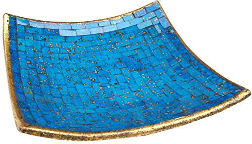 GURU SHOP Eckige Mosaikschale, Untersetzer, Dekoschale, Handgearbeitete Keramik & Glas Obst Schale - Design 12, Size:groß (30x30 cm)