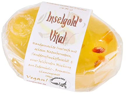Inselseife Inselgold Seife mit echtem Bernstein, vegan, handgemacht (100g)