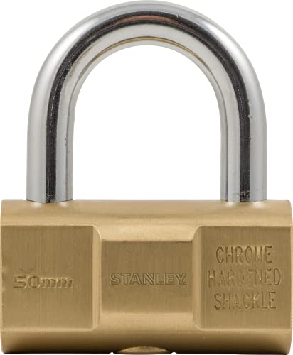 STANLEY Messing-Vorhangschloss Barrel 50 mm, 3 Schlüssel, S742-047, Bügelschloss, Schloss für Ketten