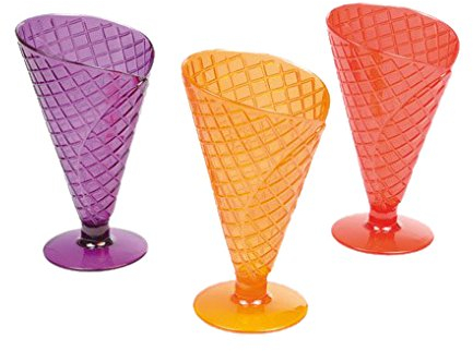 Homéa, Set de 3 Coupes Acrylique Forme Cornet 220Ml - 3 Couleurs Ass - PS - H16,5 cm