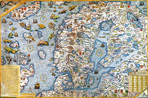Kunstdruck/Poster: Antonio Lafreri Skandinavien Ausschnitt aus der Carta Marina da Olaus Magnus 1572 - hochwertiger Druck, Bild, Kunstposter, 60x40 cm