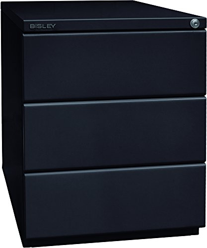 BISLEY Rollcontainer OBA mit 25 mm Top, 3 Universalschubladen, Metall, 633 Schwarz, 56.5 x 42 x 51.9 cm