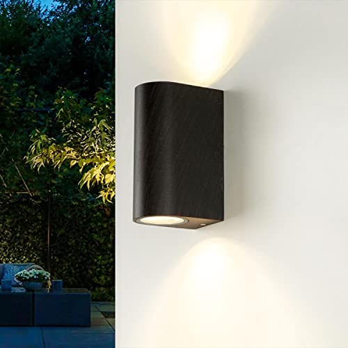 Wandleuchte GU10, Up Down Leuchte Außen, Braun Antik, Terrasse, Balkon, Garten, H:15,2 cm, IP44, wetterfest, Modern, Außenleuchte rund, Außenlampe Haus